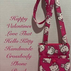 HAPPY VALENTINES LOVE THAT HELLO KITTY HANDMADE CROSSBODY PHONE POUCH